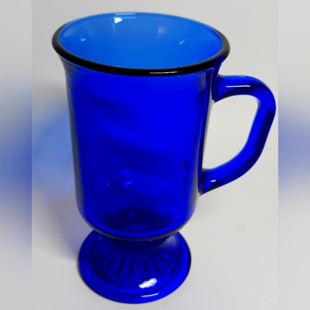Vintage Anchor Hocking Cobalt Blue Footed Irish Coffee Mug